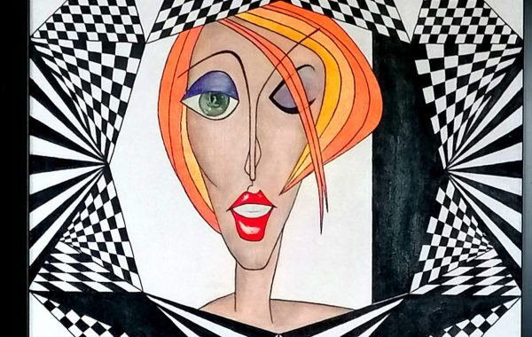 ” Mademoiselle “, Acryl auf Keilrahmen mit Rahmen 63 x 83 cm