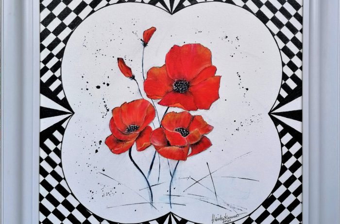 “Roter Mohn – my art”, Acryl auf Malplatte mit Rahmen 60 x 60 cm